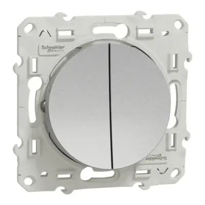 Interrupteur ou va-et-vient double aluminium Schneider Odace fixation à griffes - S530214