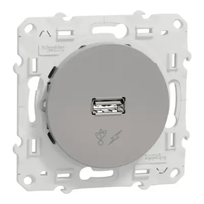 SCHNEIDER Odace Prise chargeur USB Alu sortie 5V, 1A -  S530408