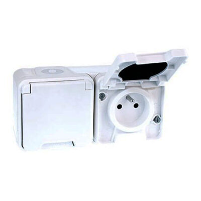 Double prise horizontale 2P+T - 1 poste - 16A - 250V - IP55 - Blanc - 60851