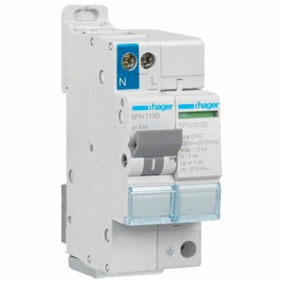 HAGER Parafoudre monophasé autoprotégé et débrochable type 2 15kA 230V - SPN715D
