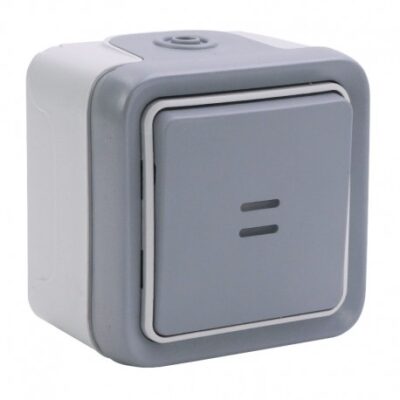 Bouton poussoir à voyant lumineux étanche complet gris IP55 LEGRAND Plexo - 069722