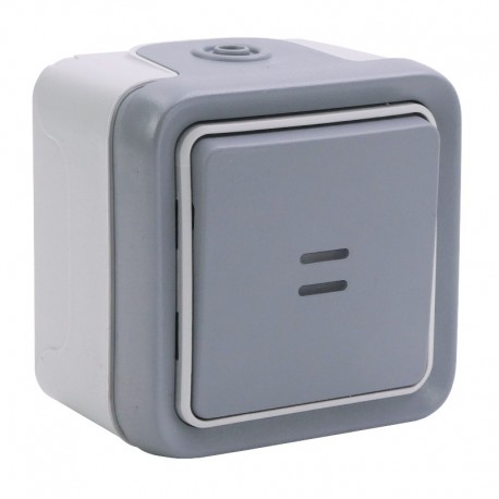 Bouton poussoir à voyant lumineux étanche complet gris IP55 LEGRAND Plexo - 069722