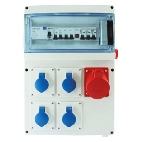 Coffret de chantier triphasé IP65 - 4 prises 2P+T - 1 prise 3P+N+T - 32A - 19211