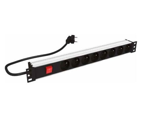 Bloc alu 19" 8 pc+inter avec interrupteur id cables - IDALIM8I