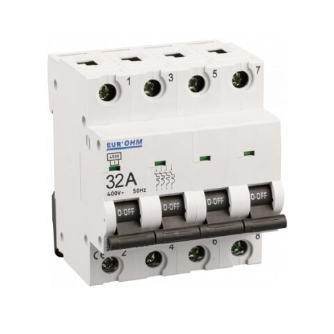 Eur Ohm - Disjoncteur 4P 32A courbe C connexion vis haut-bas 6kA