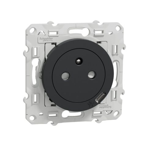 Prise de courant 2P+T + USB Type-C affleurante anthracite - SCHNEIDER Odace - S540089