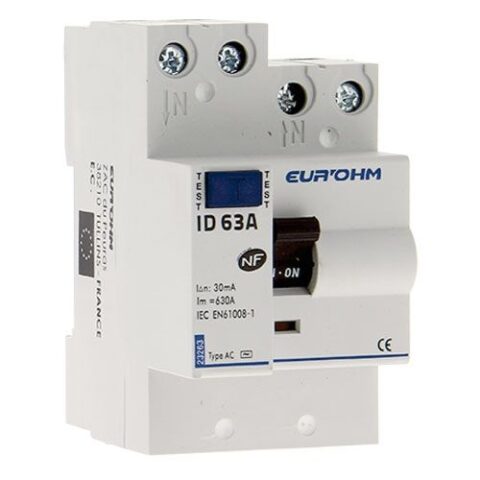 Interrupteur différentiel 63A 30mA type AC 3 modules 230V - EUROHM - 23263