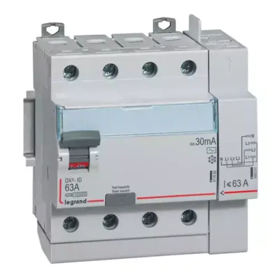 Interrupteur différentiel DX3-ID 4 Pôles 400V 63A Type AC 30mA 5 modules LEGRAND - 411653
