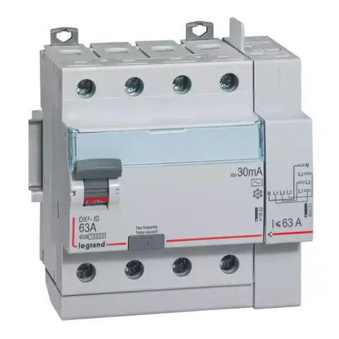Interrupteur différentiel DX3-ID 4 Pôles 400V 63A Type AC 30mA 5 modules LEGRAND - 411653