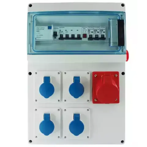 Coffret triphasé 4 prises 2P+T et 1 prise 3P+N+T - 19210