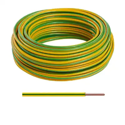 Fil électrique H07V-U 1.5 mm2 VERT/JAUNE C100