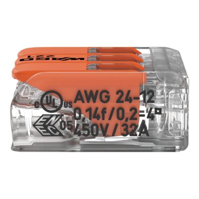 Boîte de 50 WAGO mini bornes de connexion rapide 3 entrées pour fils souples et rigides - 221-413