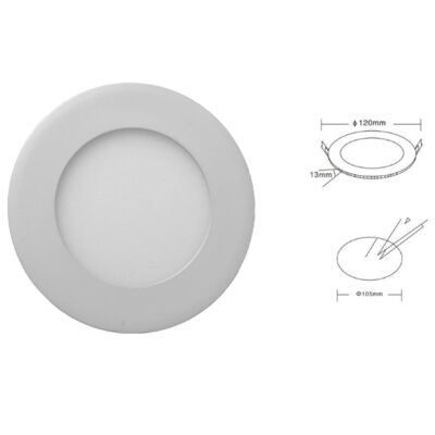 Downlight led extra-plat 6W 6000k 400-450LM Rond Ø120*13mm Enc 105