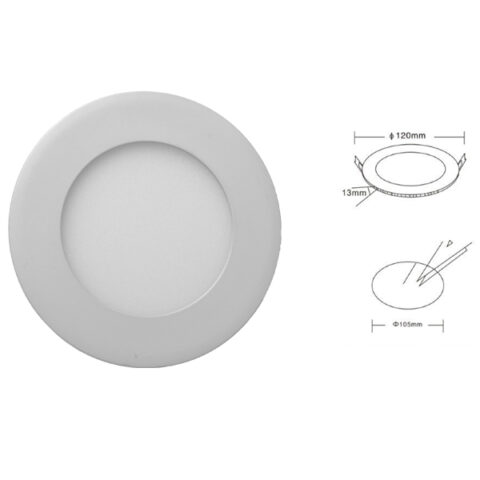 Downlight led extra-plat 6W 6000k 400-450LM Rond Ø120*13mm Enc 105