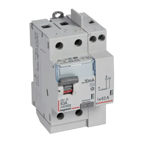 Interrupteur différentiel DX³-ID départ/sortie haute à vis 2P 63A typeAC 30mA - 411612