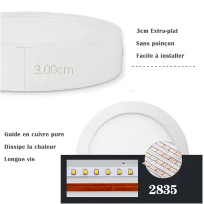 Plafonnier led Rond en saillie 24W ø300mm Blanc Froid 6000K 