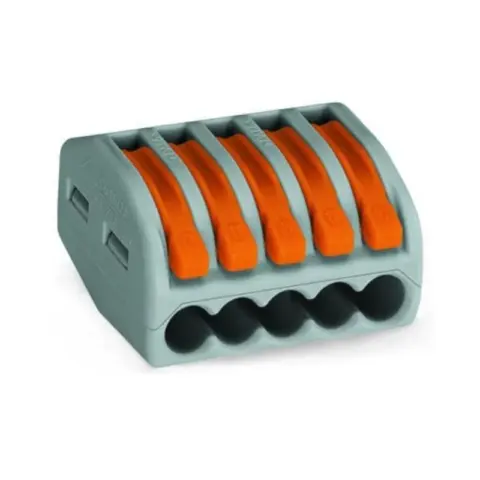 Borne de connexion 5 entrées pour fils souple ou rigide / Gris - boite 50 pieces
