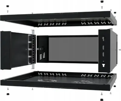 Baie standard 19″ 4U profondeur 450mm verre noir